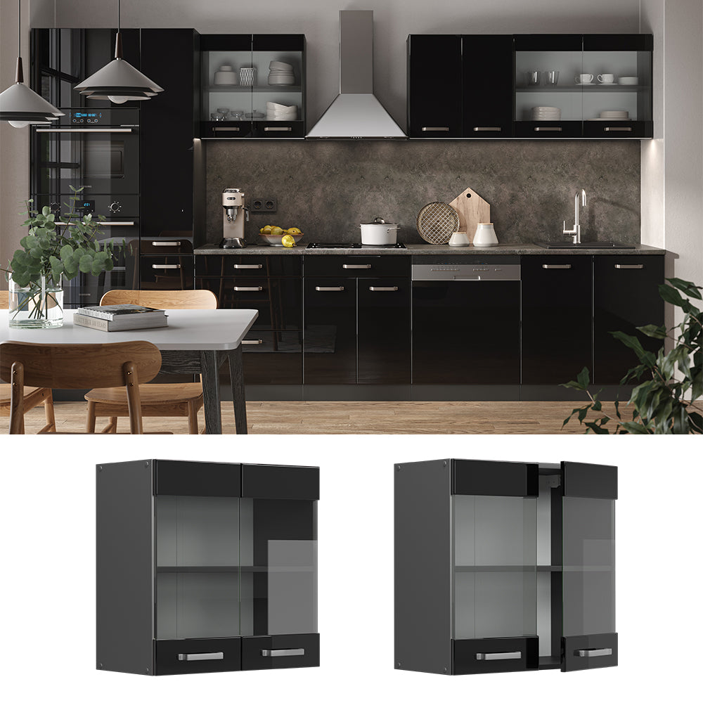 Vicco Mobile da cucina in vetro Nero lucido 60 cm