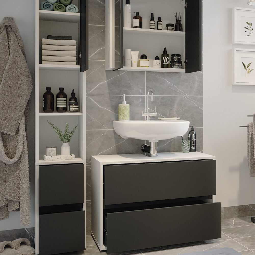 Vicco Set di mobili da bagno Bianco/antracite 3 parti, con colonna