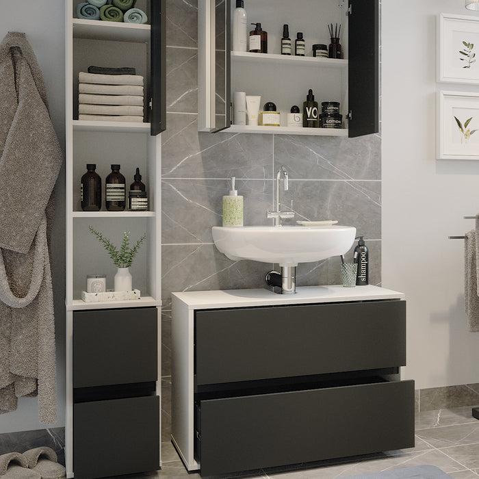 Vicco Set di mobili da bagno Bianco/antracite 3 parti, con colonna