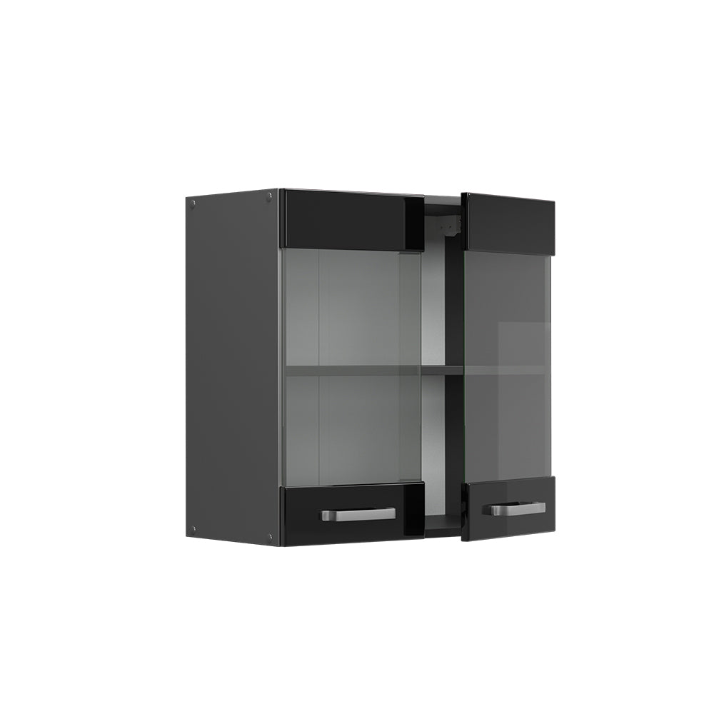 Vicco Mobile da cucina in vetro Nero lucido 60 cm
