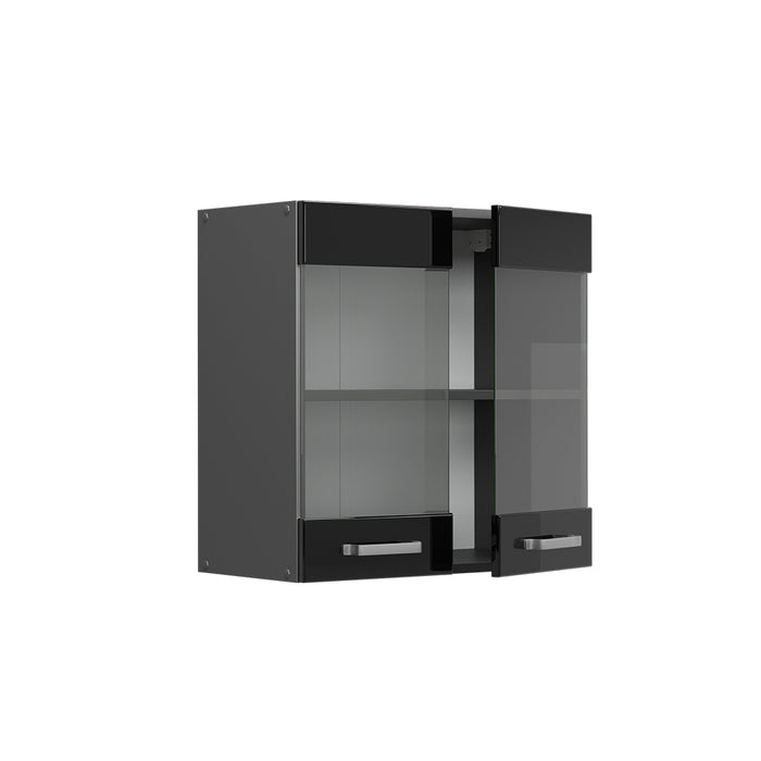 Vicco Mobile da cucina in vetro Nero lucido 60 cm