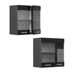 Vicco Mobile da cucina in vetro Nero lucido 60 cm