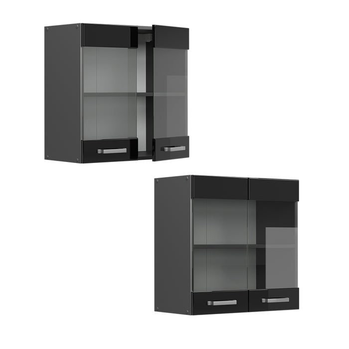Vicco Mobile da cucina in vetro Nero lucido 60 cm