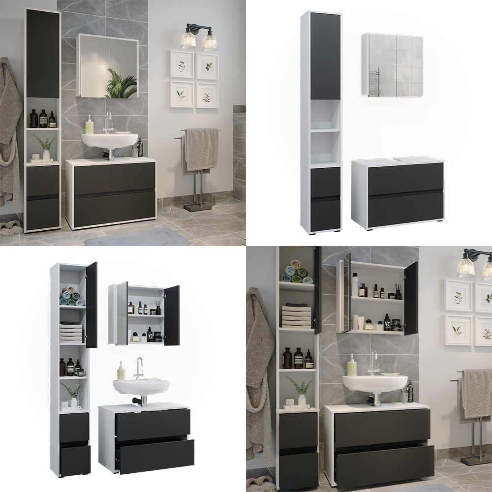 Vicco Set di mobili da bagno Bianco/antracite 3 parti, con colonna