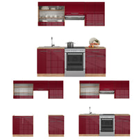 Vicco Cucina componibile Bordeaux lucido/rovere dorato 200 cm senza piano di lavoro