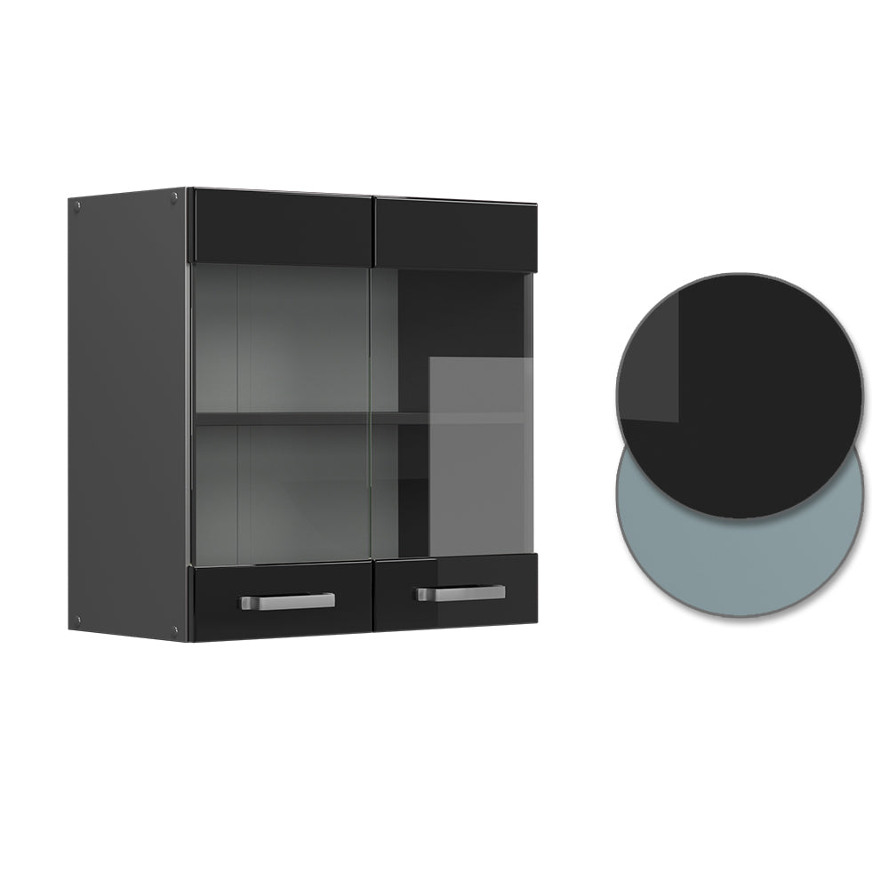 Vicco Mobile da cucina in vetro Nero lucido 60 cm