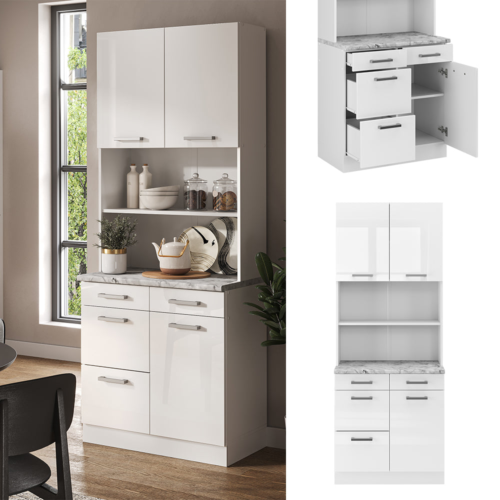 Vicco Cucine componibili piccole Bianco lucido 80 cm , PL Marmo
