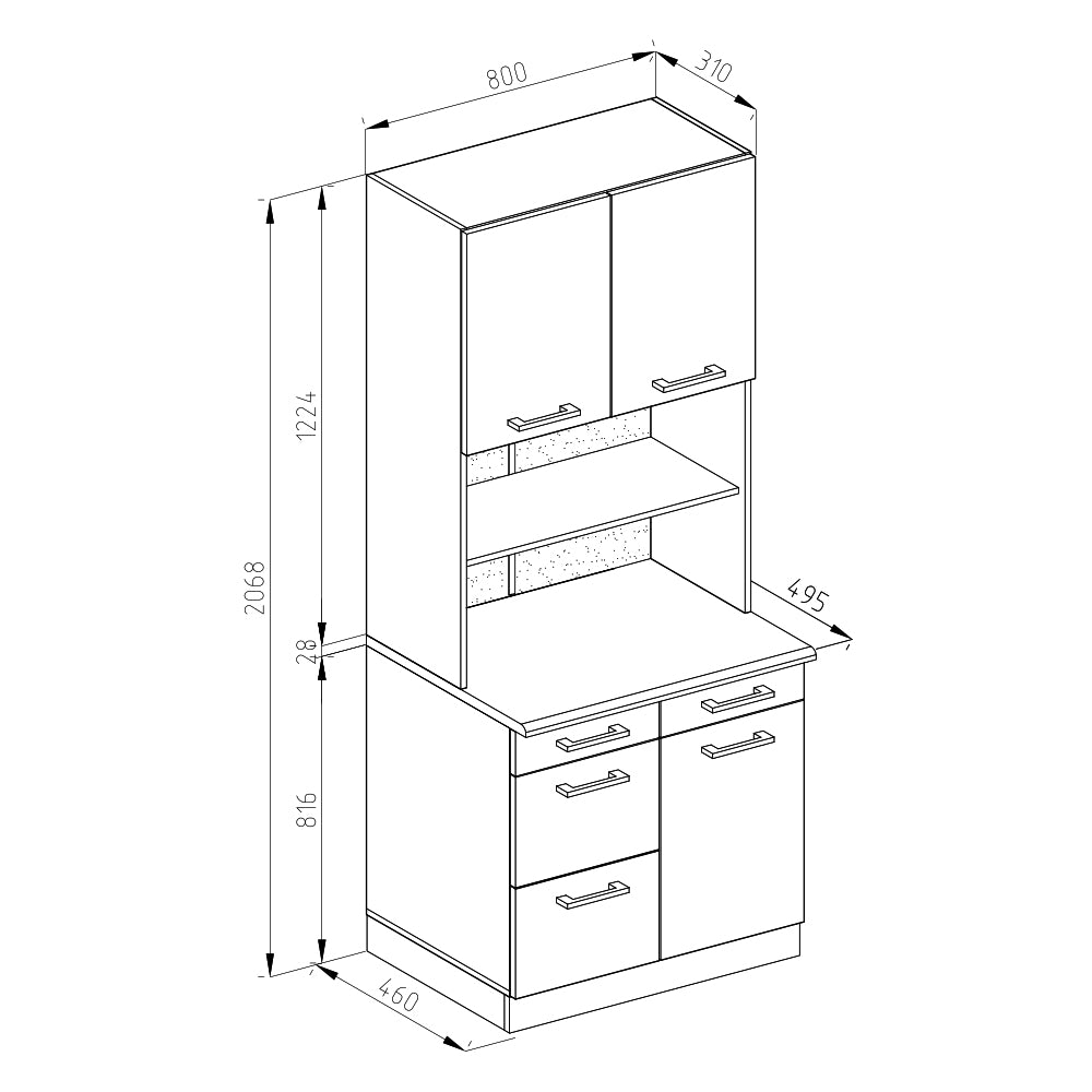 Vicco Cucine componibili piccole Bianco lucido 80 cm , PL Marmo