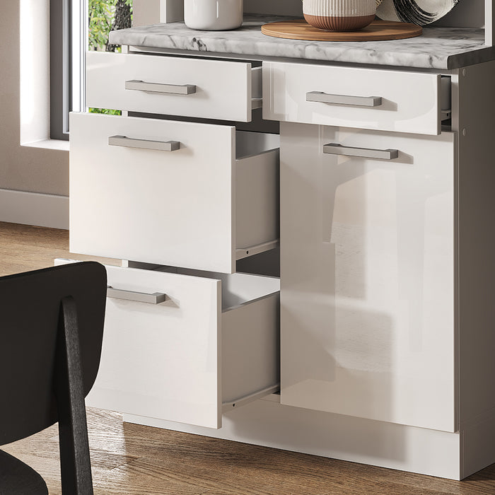 Vicco Cucine componibili piccole Bianco lucido 80 cm , PL Marmo