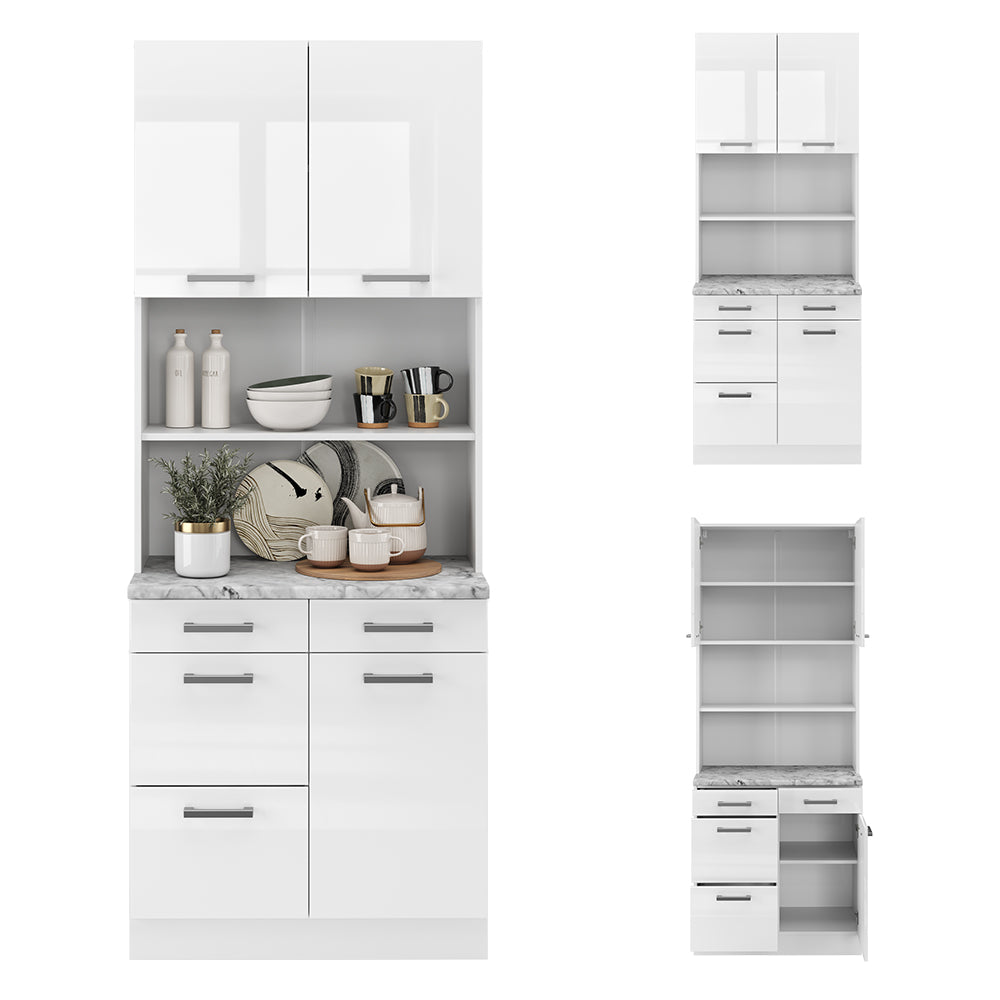 Vicco Cucine componibili piccole Bianco lucido 80 cm , PL Marmo