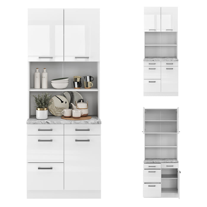 Vicco Cucine componibili piccole Bianco lucido 80 cm , PL Marmo
