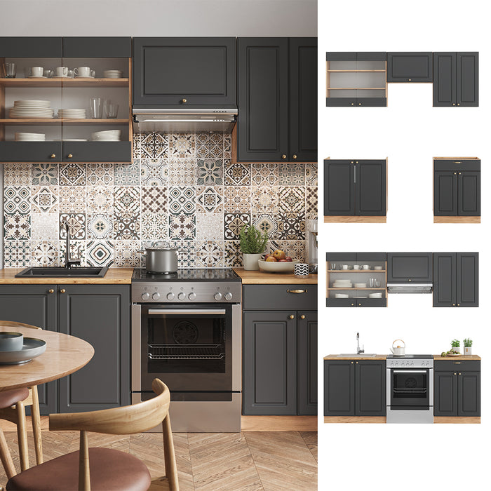 Vicco Cucina componibile Antracite Country House/oro Kraft Oak 200 cm senza piano di lavoro