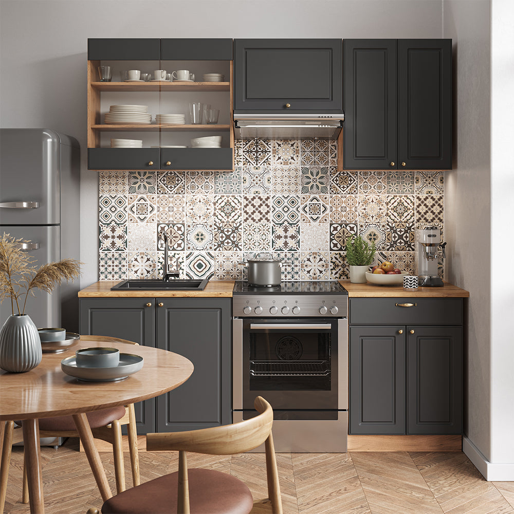 Vicco Cucina componibile Antracite Country House/oro Kraft Oak 200 cm , PL Marmo