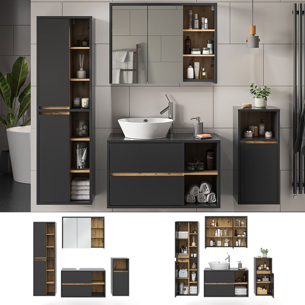 Vicco Set di mobili da bagno Antracite 4 parti