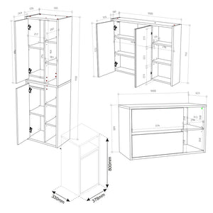 Vicco Set di mobili da bagno Antracite 4 parti