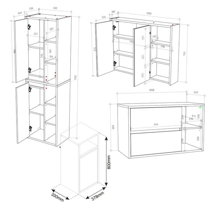 Vicco Set di mobili da bagno Antracite 4 parti