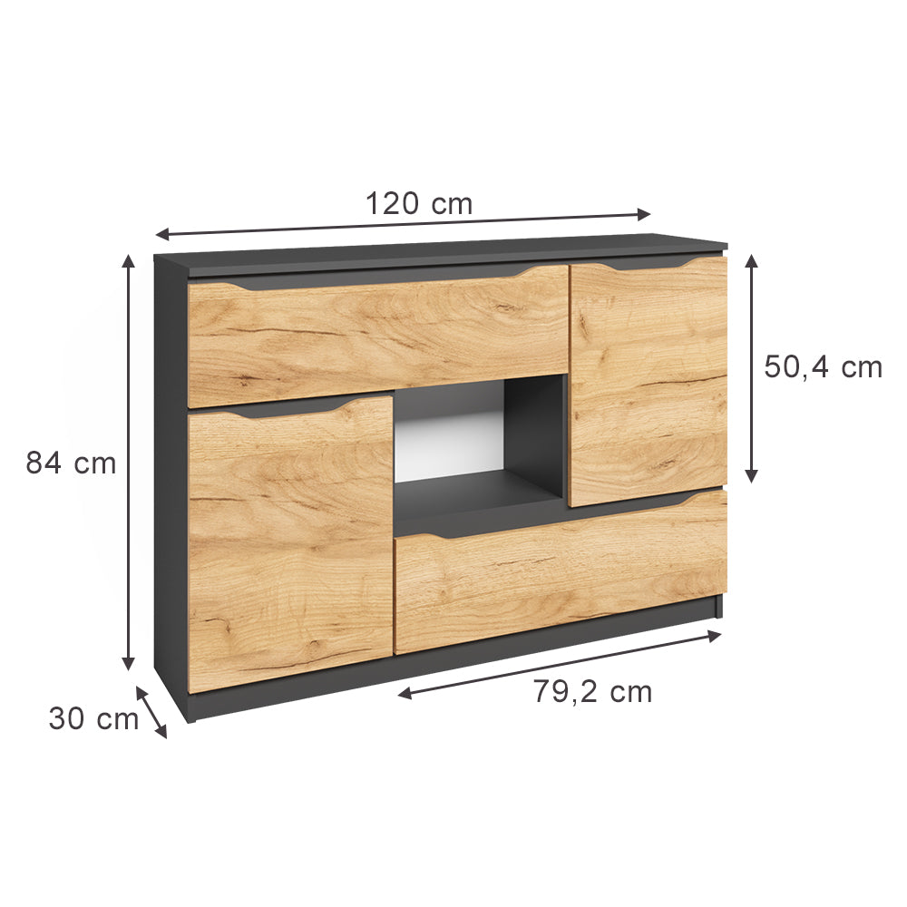 Vicco Cassettiera per camera da letto Quercia dorata 30 x 84 cm con cassetti