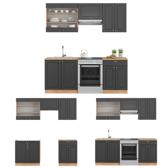 Vicco Cucina componibile Antracite Country House/oro Kraft Oak 200 cm , PL Marmo