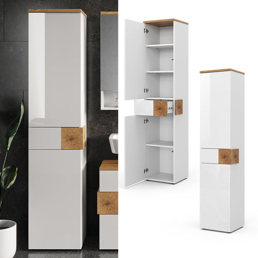 Vicco Armadio per il bagno Bianco 40 x 184.2 cm con 2 ante e cassetto