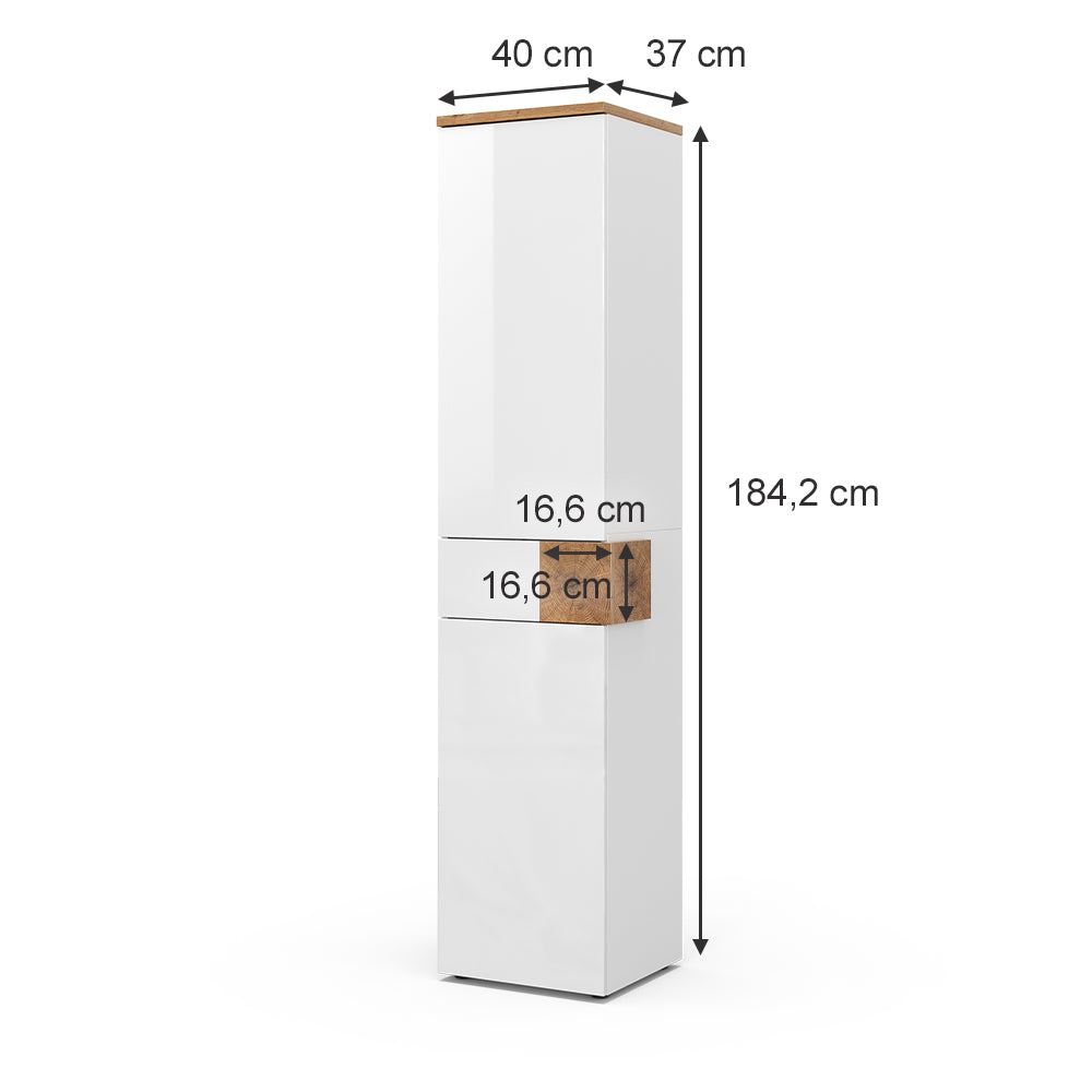 Vicco Armadio per il bagno Bianco 40 x 184.2 cm con 2 ante e cassetto