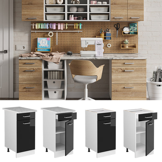 Vicco Base universale Nero lucido 40 cm con cassetto, senza piano di lavoro