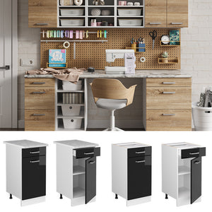 Vicco Base universale Nero lucido 40 cm con cassetto, con piano di lavoro