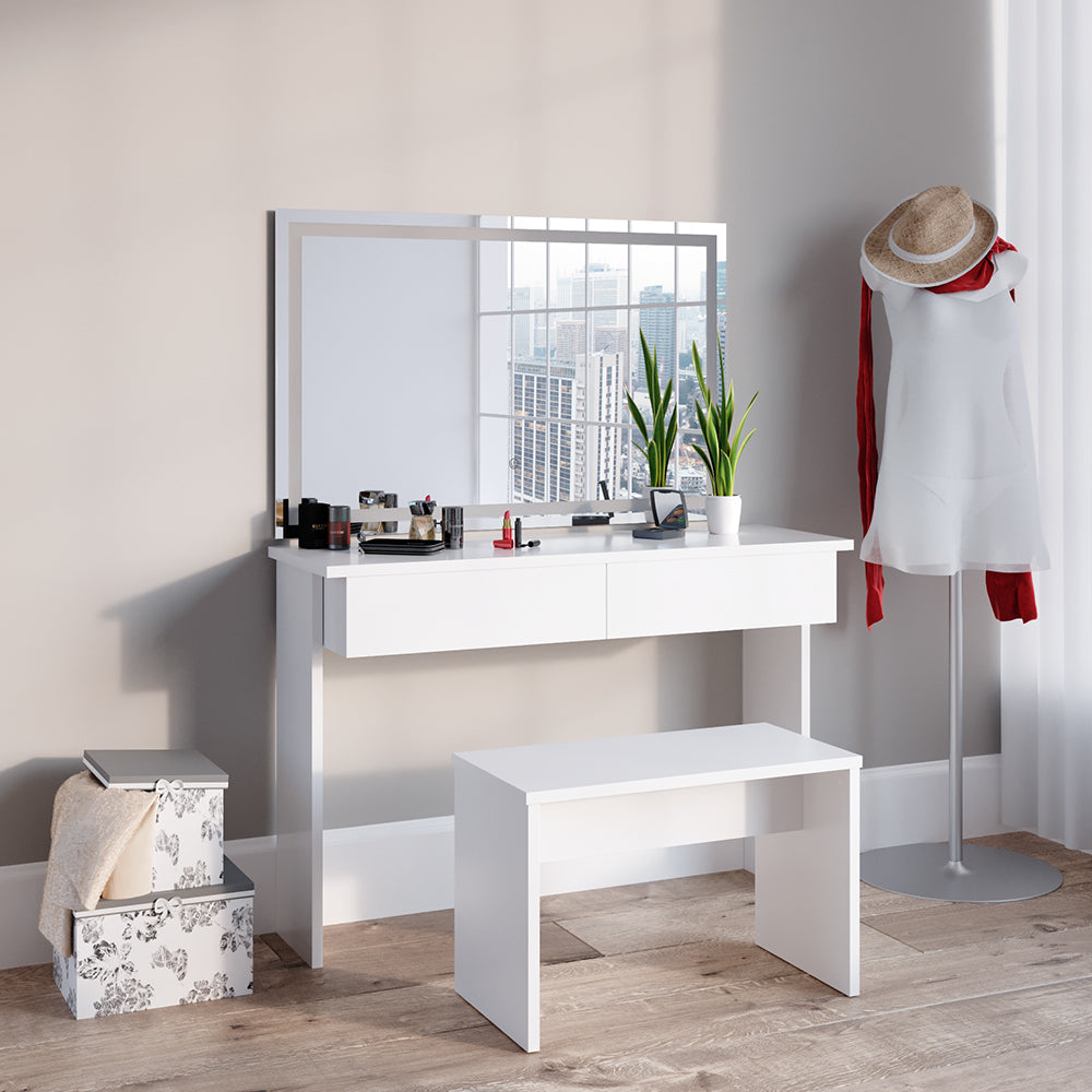 Vicco Tavolo da toeletta Bianco 120 cm con specchio LED e panca