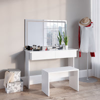 Vicco Tavolo da toeletta Bianco 120 cm con specchio LED e panca