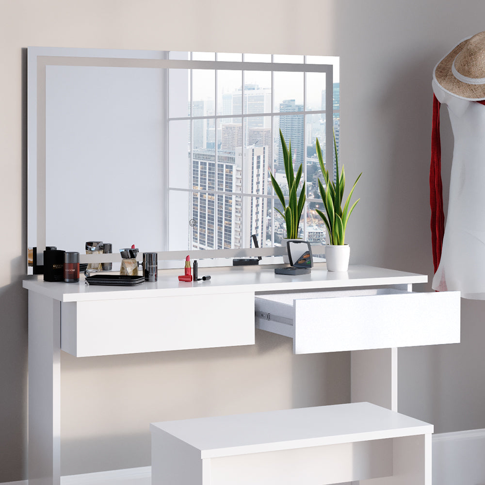 Vicco Tavolo da toeletta Bianco 120 cm con specchio LED e panca