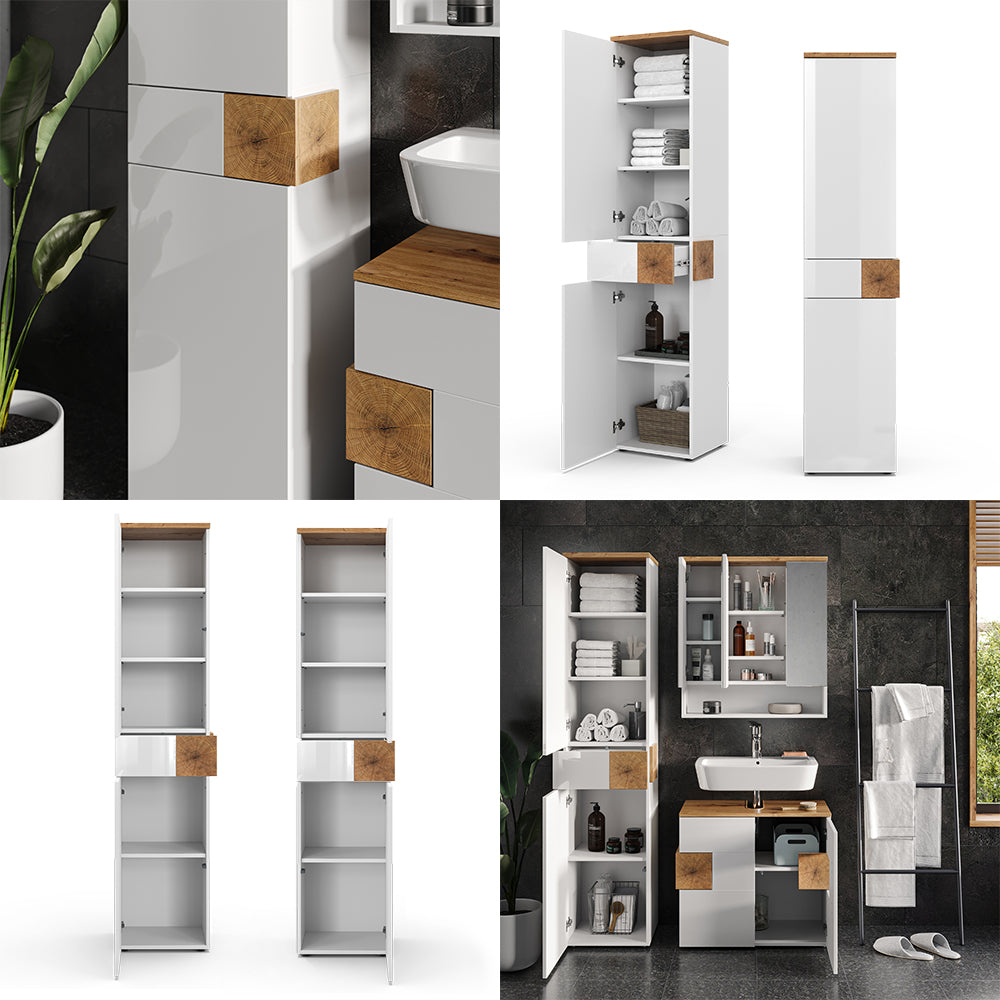 Vicco Armadio per il bagno Bianco 40 x 184.2 cm con 2 ante e cassetto