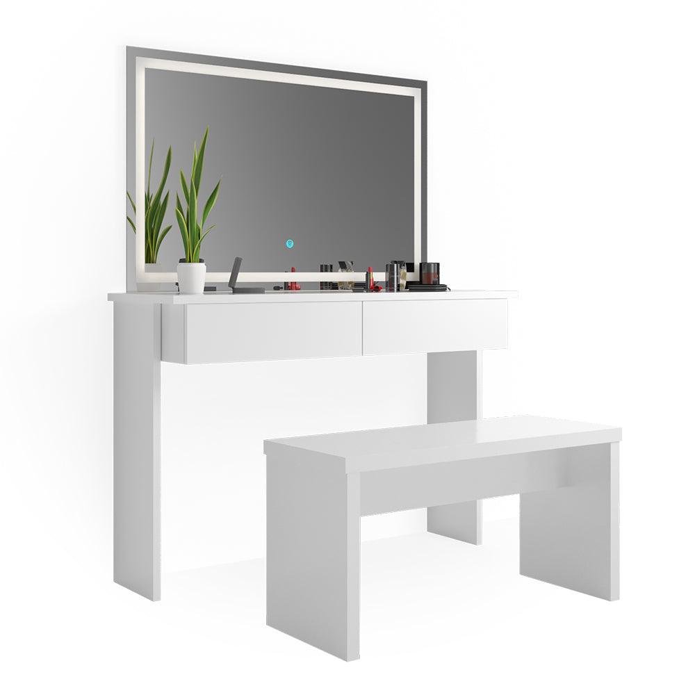 Vicco Tavolo da toeletta Bianco 120 cm con specchio LED e panca