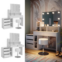 Vicco Tavolo da toeletta Bianco 139.8 cm con illuminazione a LED e sgabello