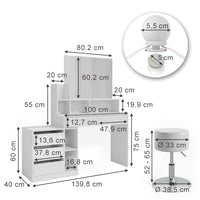 Vicco Tavolo da toeletta Bianco 139.8 cm con illuminazione a LED e sgabello