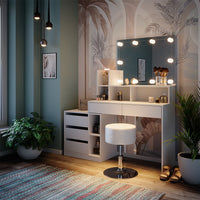 Vicco Tavolo da toeletta Bianco 139.8 cm con illuminazione a LED e sgabello