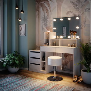 Vicco Tavolo da toeletta Bianco 139.8 cm con illuminazione a LED e sgabello