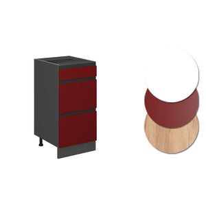 Vicco Mobiletto base per cucina Rosso 40 cm Forma a J, con cassetti, senza piano di lavoro