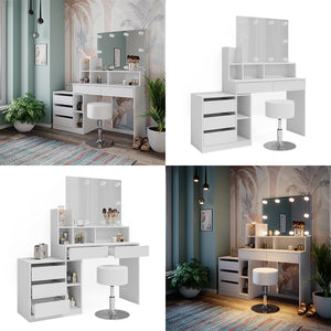 Vicco Tavolo da toeletta Bianco 139.8 cm con illuminazione a LED e sgabello