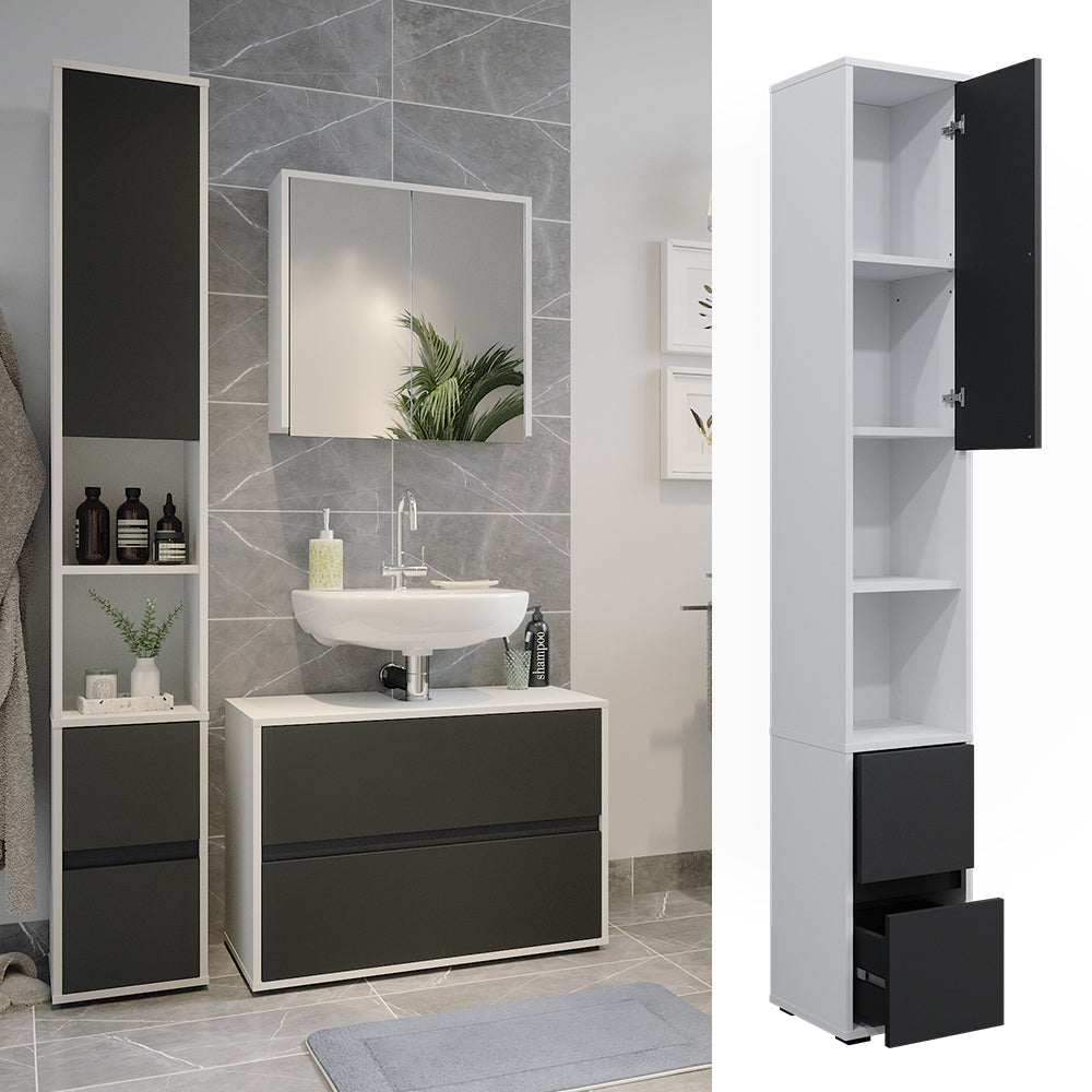 Vicco Armadio per la biancheria Bianco 30.2 x 189 cm con un'anta e due cassetti