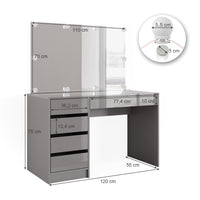 Vicco Tavolo da toeletta Grigio 55 cm con illuminazione a LED