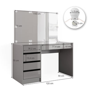 Vicco Tavolo da toeletta Grigio 55 cm con illuminazione a LED