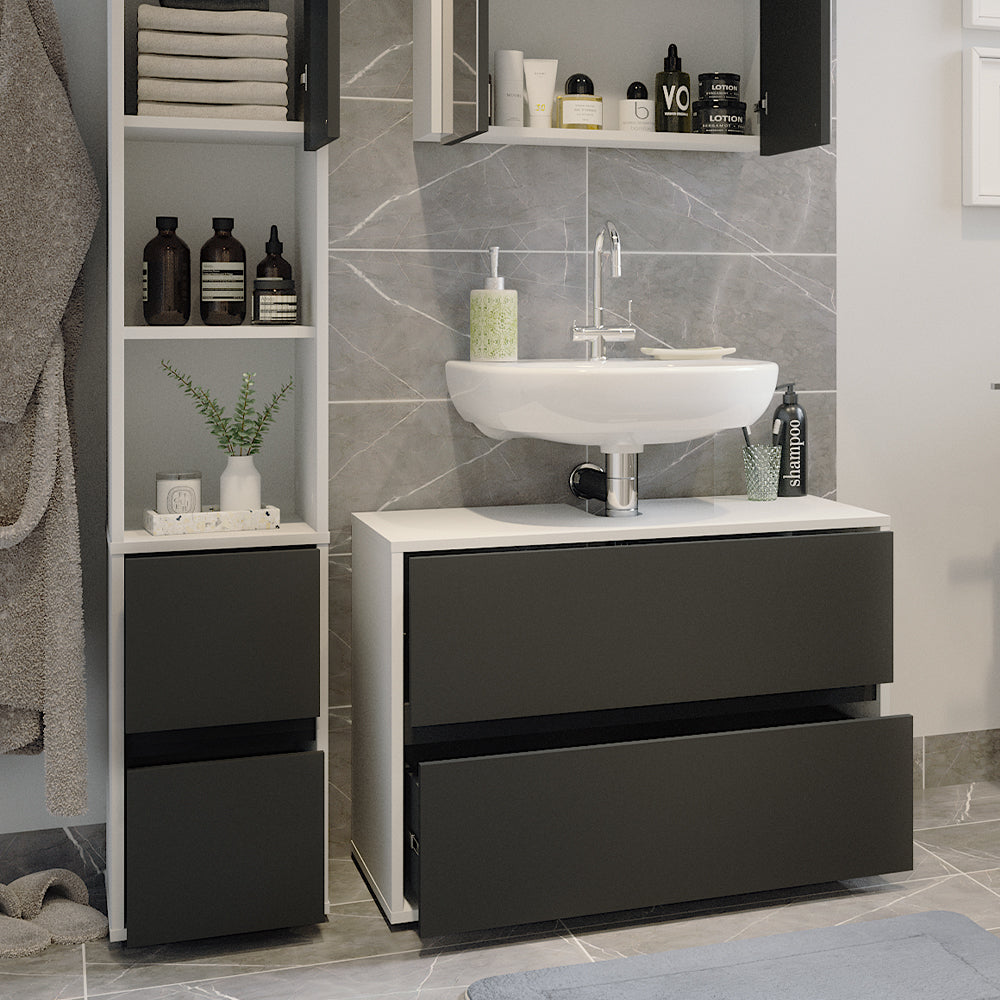 Vicco Armadio per la biancheria Bianco 30.2 x 189 cm con un'anta e due cassetti