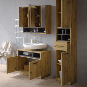 Vicco Set di mobili da bagno Rovere artigianale 3 parti, con colonna