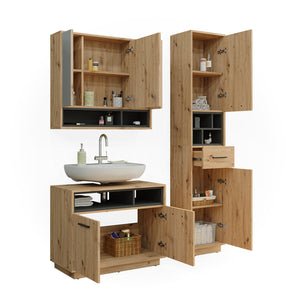Vicco Set di mobili da bagno Rovere artigianale 3 parti, con colonna