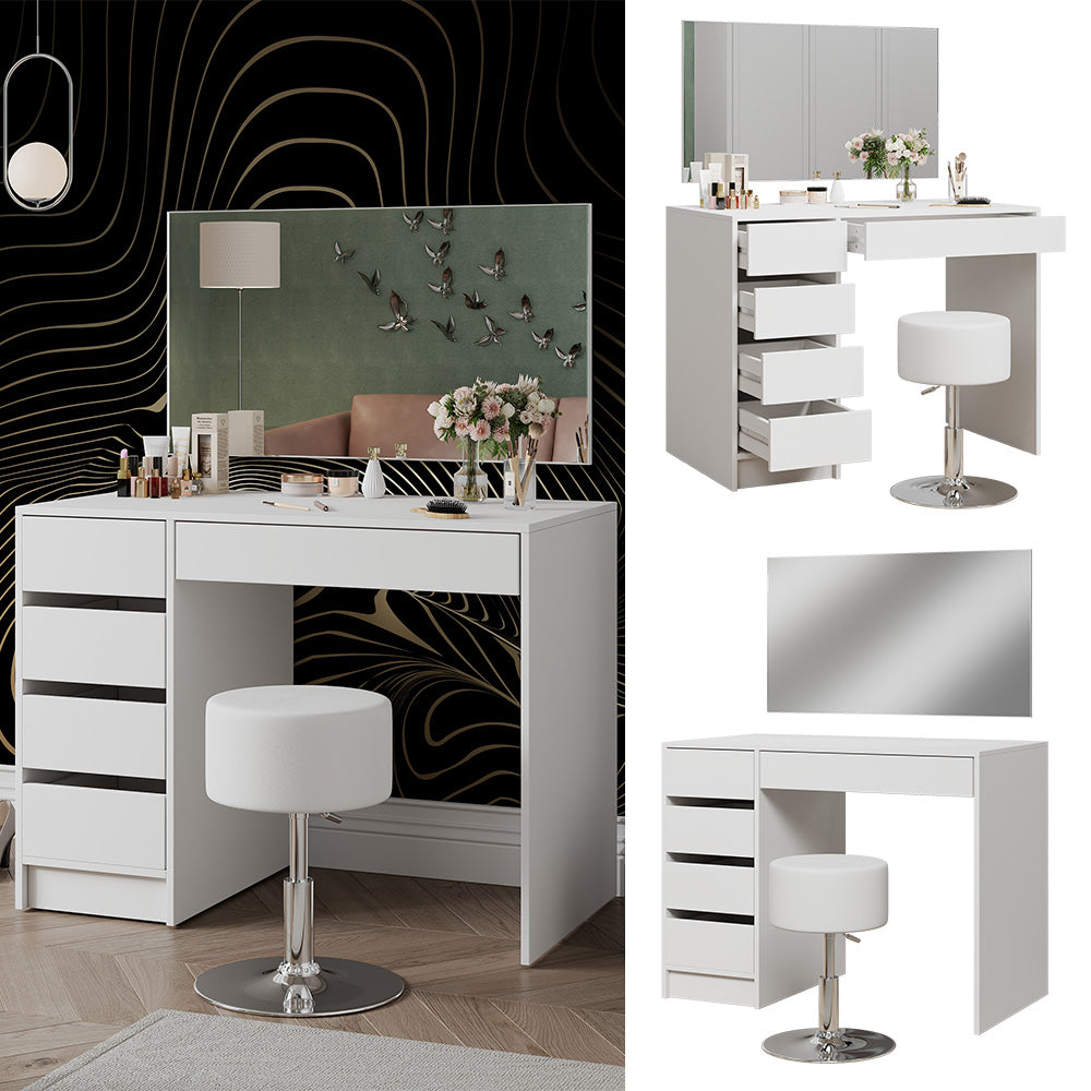 Vicco Tavolo da toilette Bianco 100 cm con sgabello