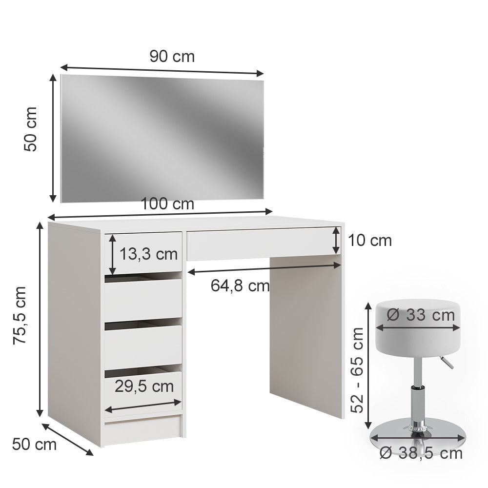 Vicco Tavolo da toilette Bianco 100 cm con sgabello