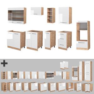 Vicco Cucina componibile Bianco lucido/oro power oak 280 cm senza piano di lavoro