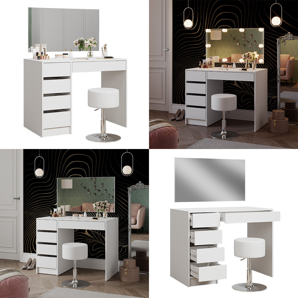 Vicco Tavolo da toilette Bianco 100 cm con sgabello