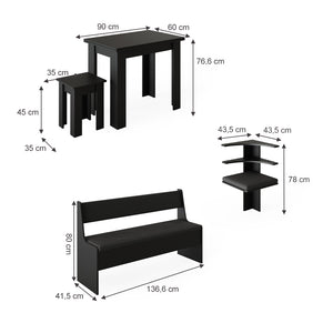 Vicco Gruppo panca ad angolo Nero 180 x 41.5 cm con tavolo
