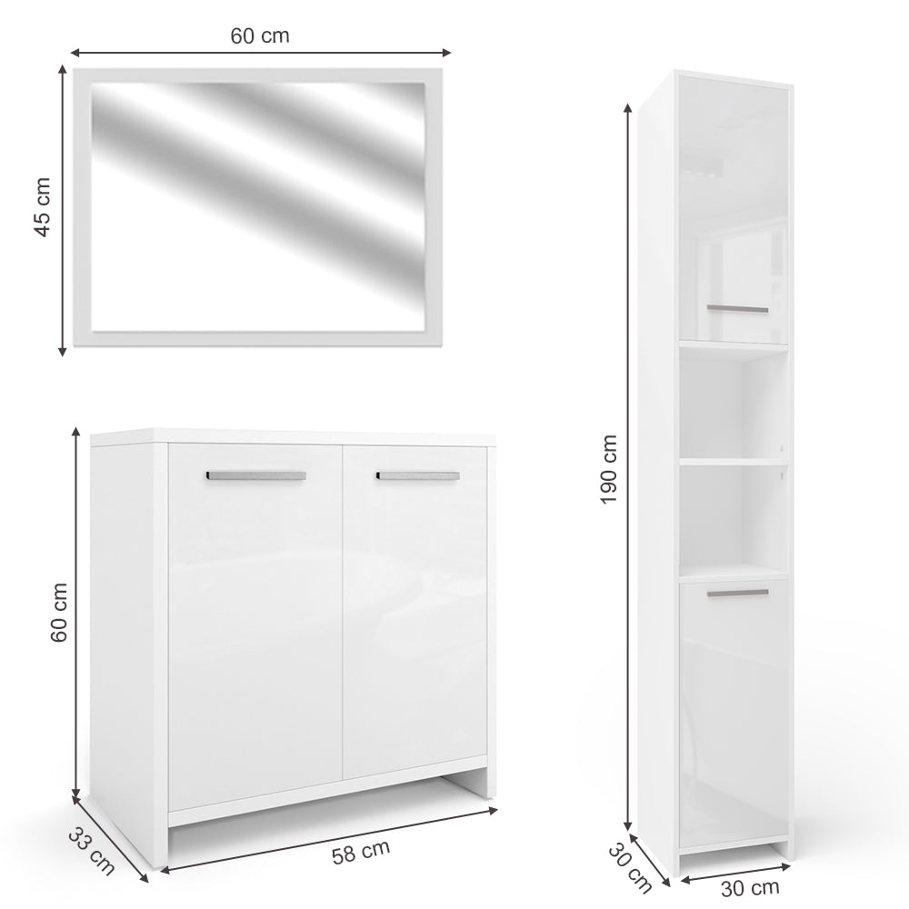 Vicco Set di mobili da bagno Bianco lucido 3 parti