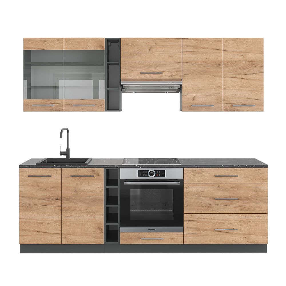 Vicco Cucina componibile Quercia dorata/antracite 235 cm senza piano di lavoro